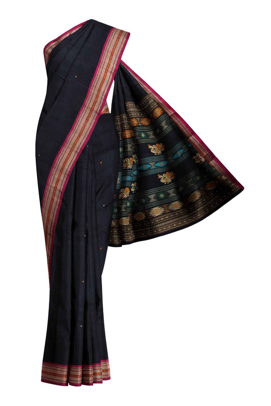 Black Kanjivaram Pure Cotton Handloom Bomkai Pallu Saree