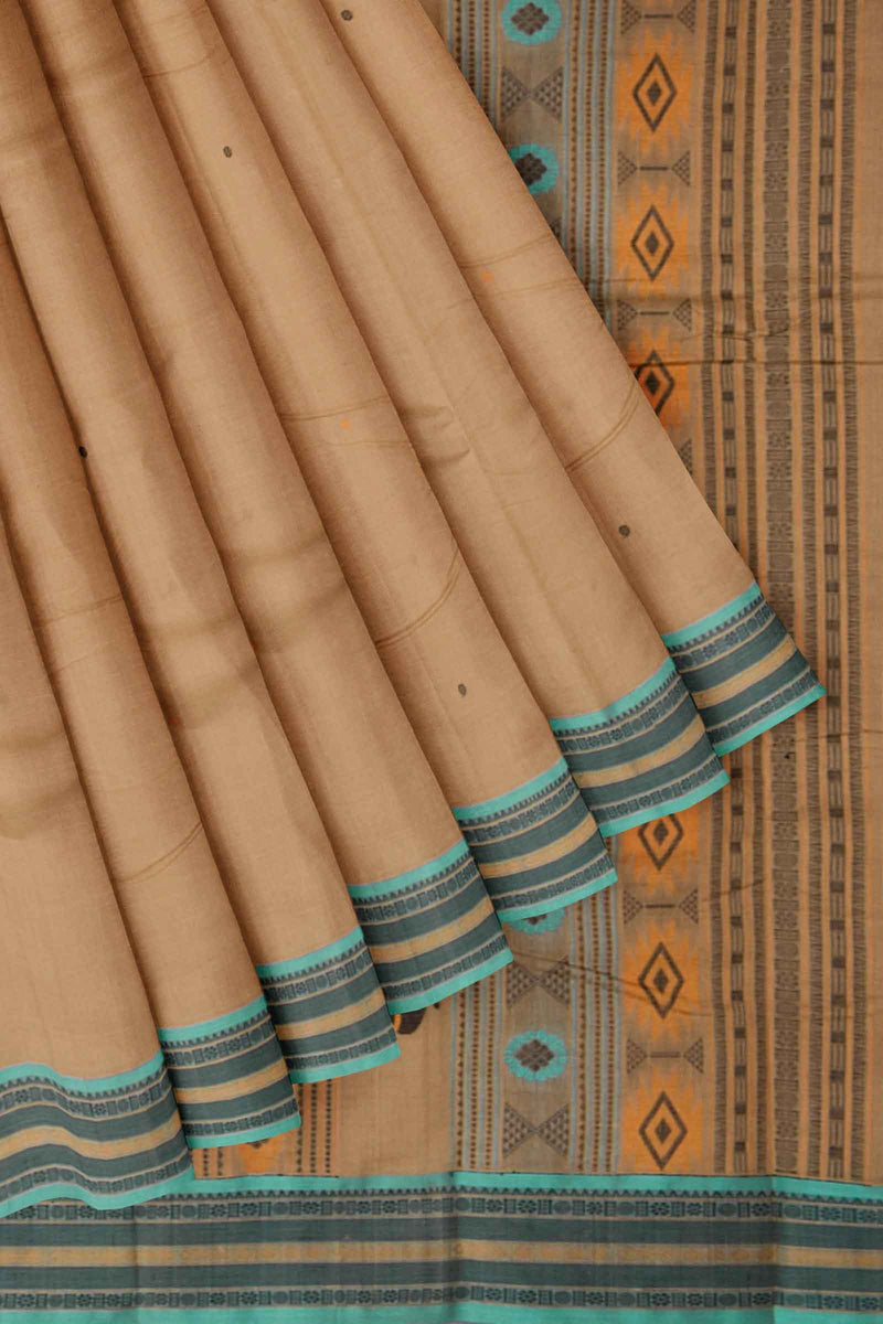 Light Brown Kanjivaram Pure Cotton Handloom Bomkai  Pallu Saree