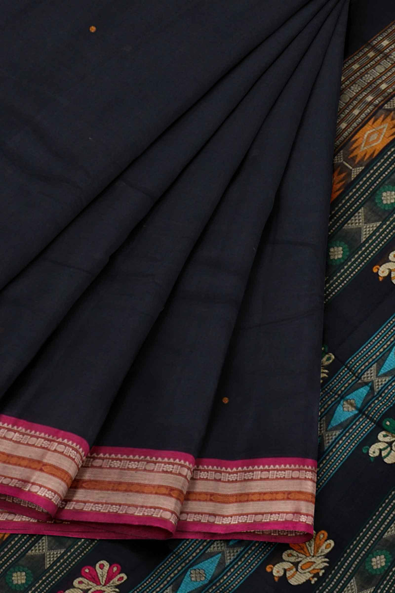 Black Kanjivaram Pure Cotton Handloom Bomkai Pallu Saree