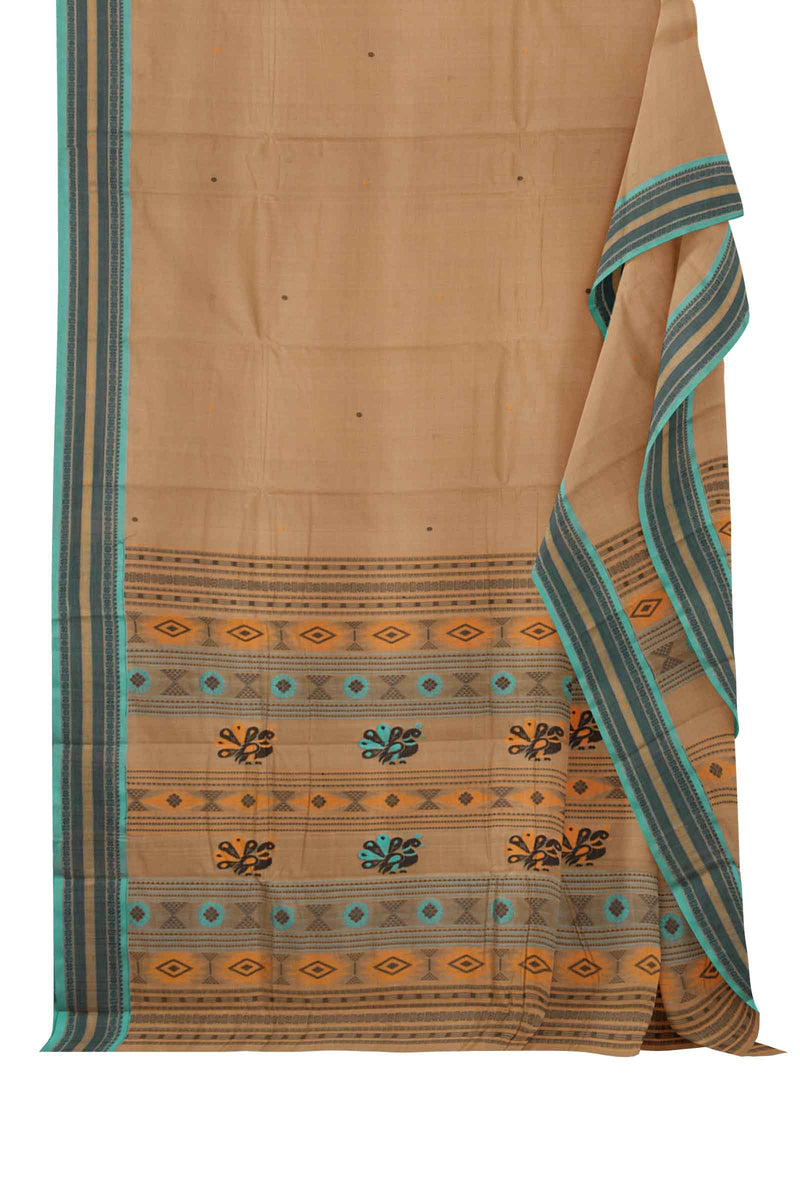 Light Brown Kanjivaram Pure Cotton Handloom Bomkai  Pallu Saree