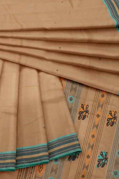 Light Brown Kanjivaram Pure Cotton Handloom Bomkai  Pallu Saree