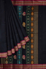 Black Kanjivaram Pure Cotton Handloom Bomkai Pallu Saree