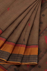 Brown Kanjivaram Pure Cotton Handloom Rudraksh Border Kutrala Kuravanji Parrot Pallu Saree