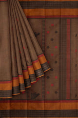 Brown Kanjivaram Pure Cotton Handloom Rudraksh Border Kutrala Kuravanji Parrot Pallu Saree