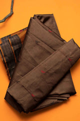 Brown Kanjivaram Pure Cotton Handloom Rudraksh Border Kutrala Kuravanji Parrot Pallu Saree