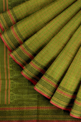 Green Kanjivaram Pure Cotton Handloom Paisely Pallu Lakshadeepam Style Saree