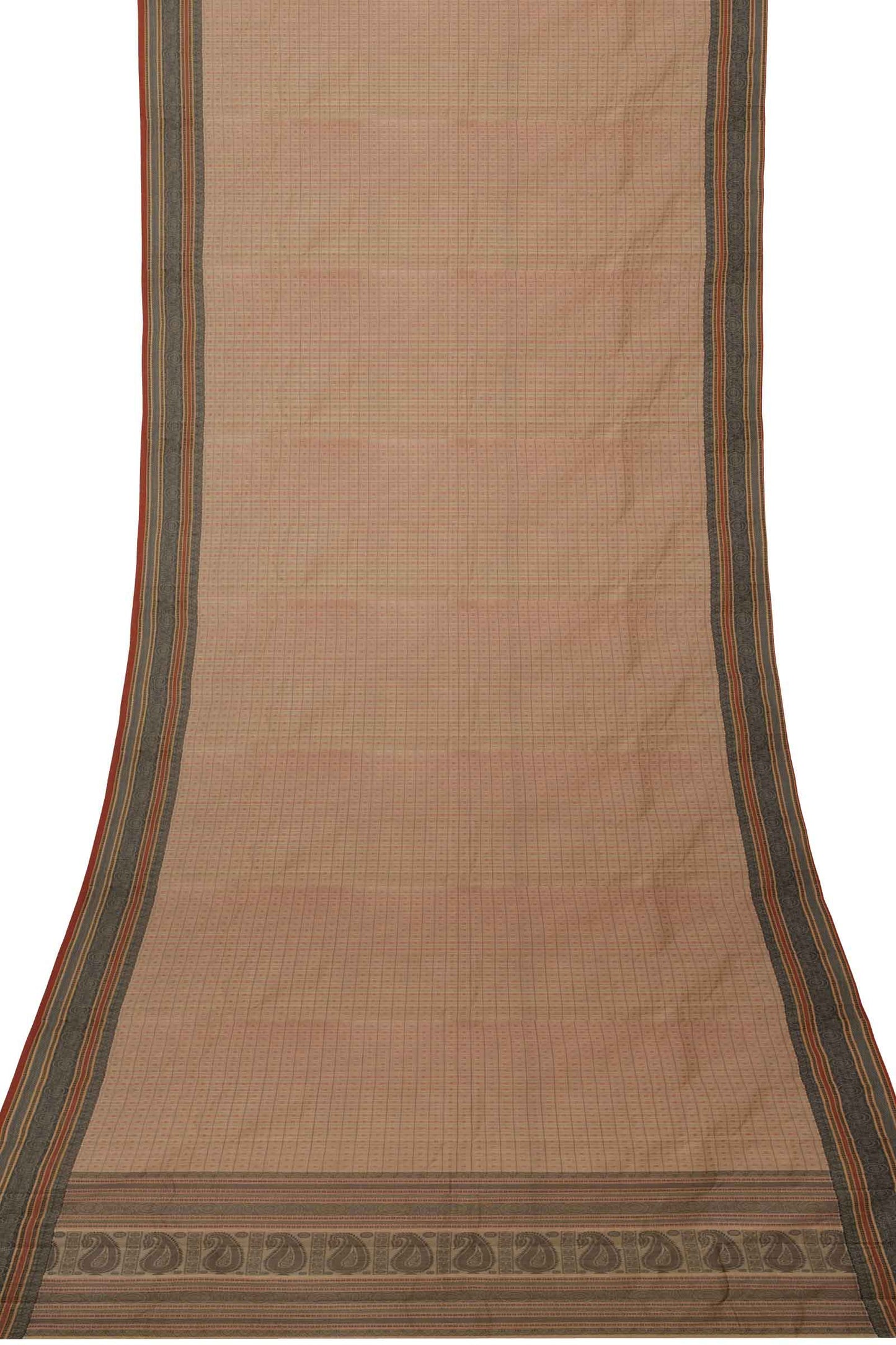 Sandal Kanjivaram Pure Cotton Handloom Paisely Pallu Lakshadeepam Style Saree