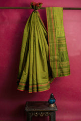 Green Kanjivaram Pure Cotton Handloom Paisely Pallu Lakshadeepam Style Saree