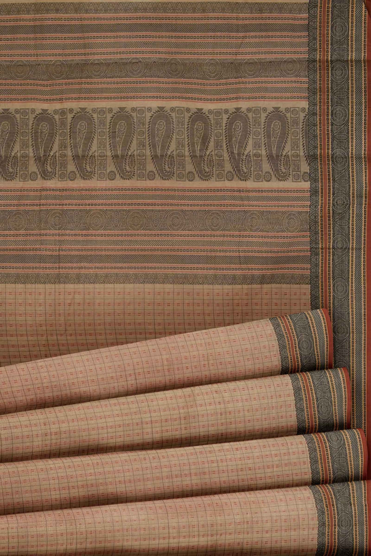 Sandal Kanjivaram Pure Cotton Handloom Paisely Pallu Lakshadeepam Style Saree