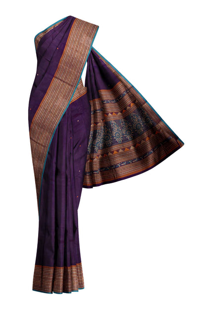 Violet Kanjivaram Pure Cotton Handloom Fish Pet Butta Border Saree