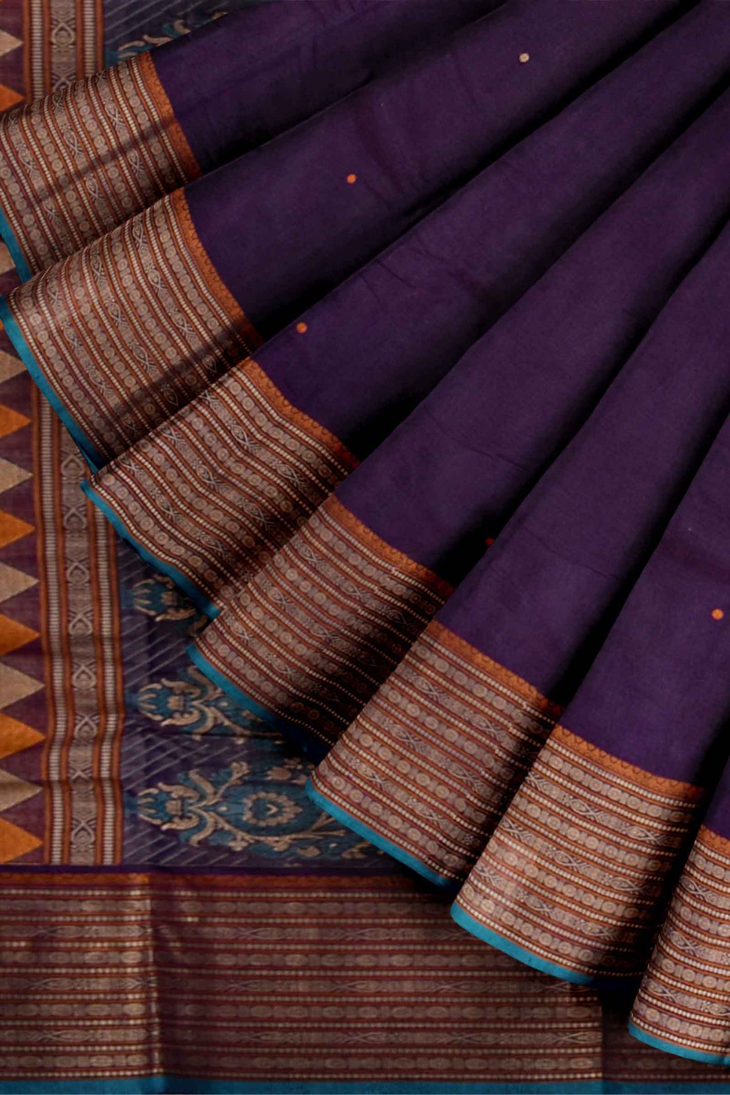 Violet Kanjivaram Pure Cotton Handloom Fish Pet Butta Border Saree