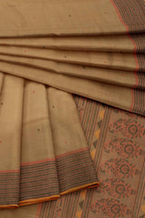 Light Brown Kanjivaram Pure Cotton Handloom Fish Pet Butta Border Saree