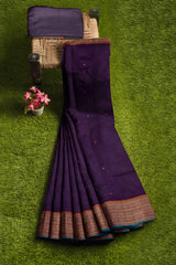 Violet Kanjivaram Pure Cotton Handloom Fish Pet Butta Border Saree