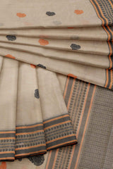 Off White Kanjivaram Pure Cotton Handloom Paisely Butta Pallu Saree