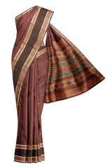 Brown Kanjivaram Pure Cotton Handloom Fish Pet Border Saree