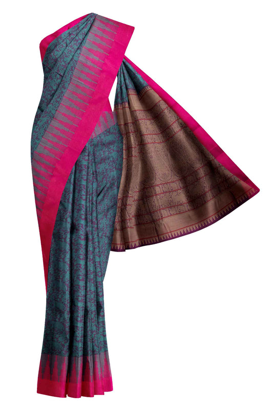 Violet Kanjivaram Pure Cotton Handloom Temple Border Vanasingaram Style Saree