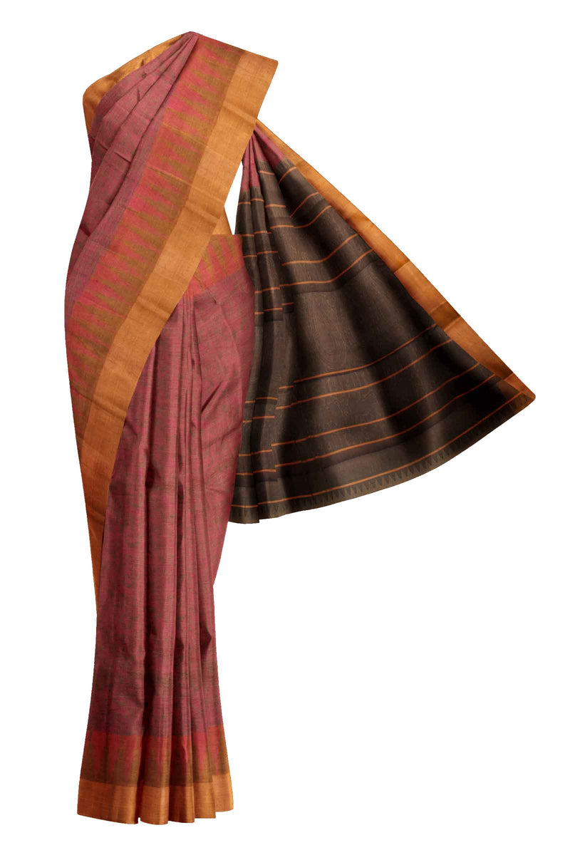 Brown with Pink Kanjivaram Pure Cotton Handloom Temple Border Vanasingaram Style Saree