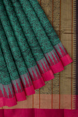 Green Kanjivaram Pure Cotton Handloom Contrast Temple Border Vanasingaram Style Sareee