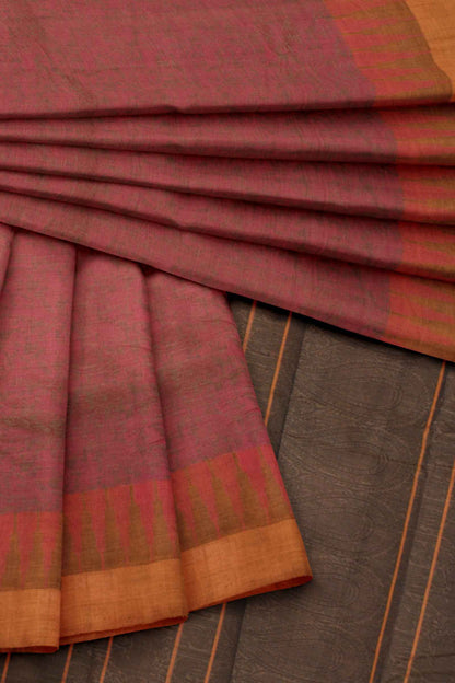 Brown with Pink Kanjivaram Pure Cotton Handloom Temple Border Vanasingaram Style Saree