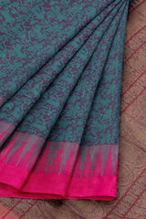 Violet Kanjivaram Pure Cotton Handloom Temple Border Vanasingaram Style Saree