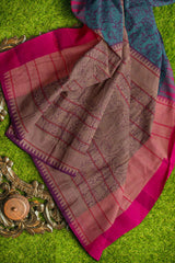 Violet Kanjivaram Pure Cotton Handloom Temple Border Vanasingaram Style Saree