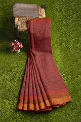 Brown with Pink Kanjivaram Pure Cotton Handloom Temple Border Vanasingaram Style Saree