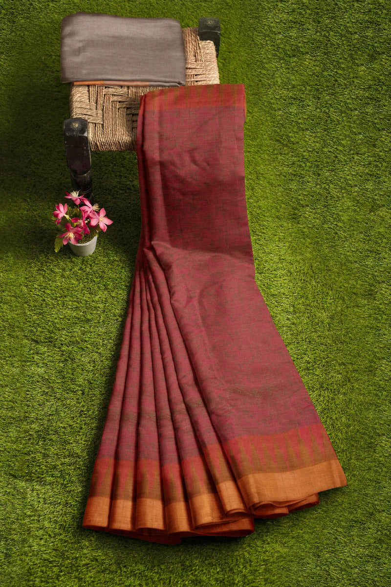 Brown with Pink Kanjivaram Pure Cotton Handloom Temple Border Vanasingaram Style Saree