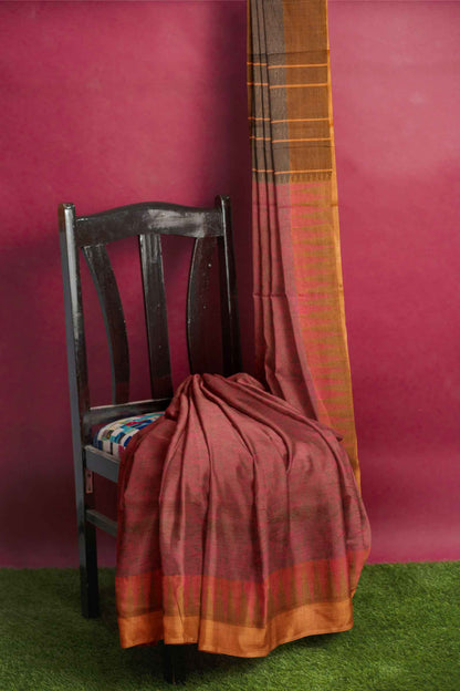 Brown with Pink Kanjivaram Pure Cotton Handloom Temple Border Vanasingaram Style Saree