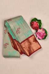 Green Semi Silk All Over Zari Contrast Blouse Saree