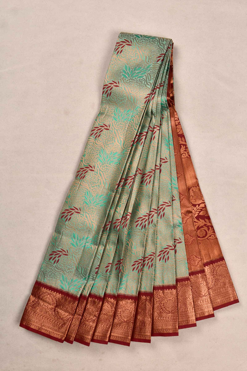 Green Semi Silk All Over Zari Contrast Blouse Saree