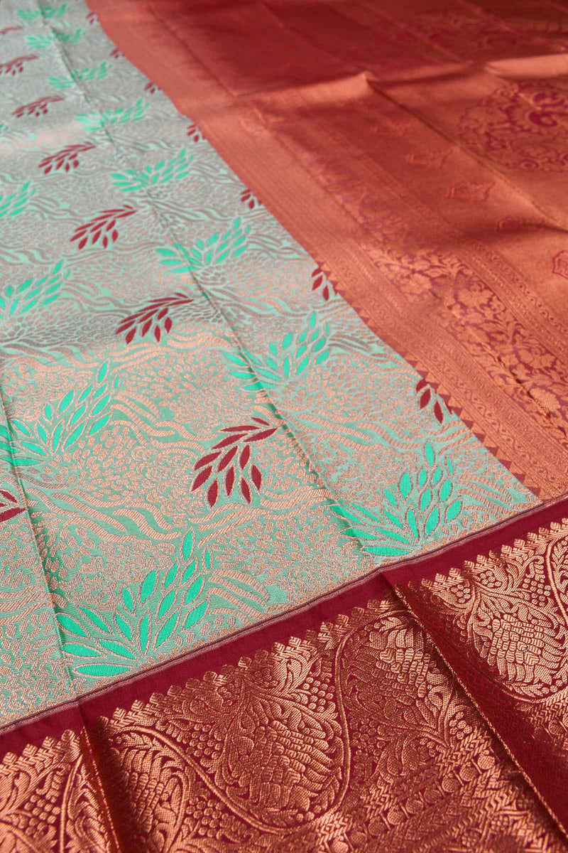 Green Semi Silk All Over Zari Contrast Blouse Saree