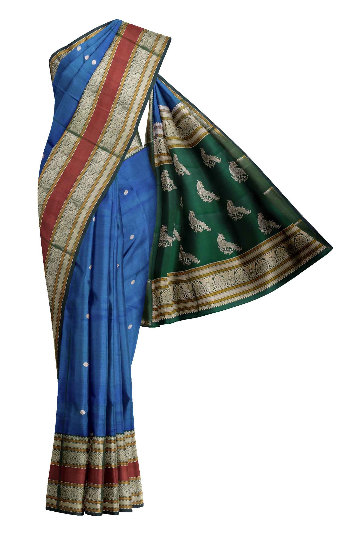 Blue Kanjivaram Pure Silk Big Border Contrast Parrot Pallu Saree