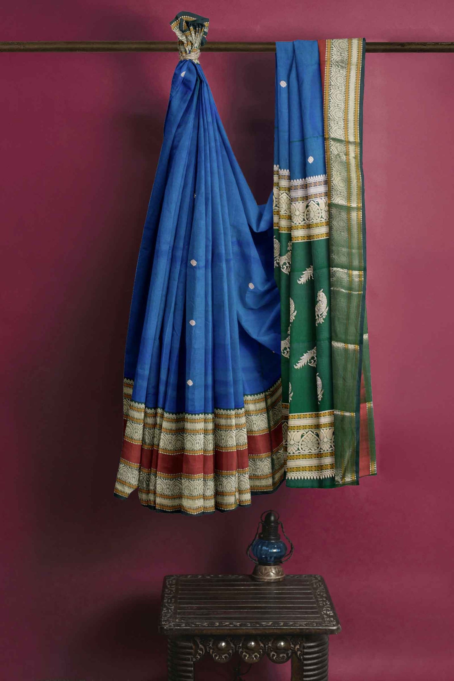 Blue Kanjivaram Pure Silk Big Border Contrast Parrot Pallu Saree