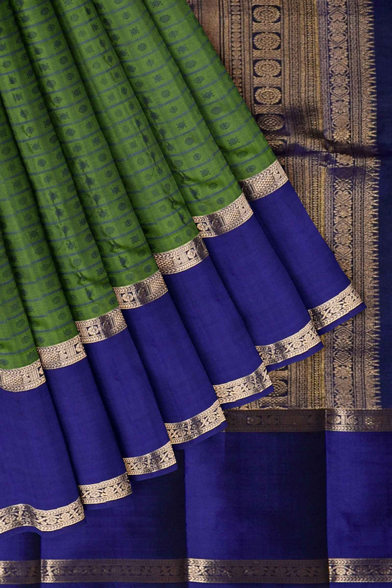 Green Kanjivaram Pure Silk Retapetai Double Border 1000 Butta Allover Saree