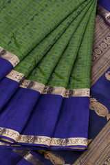 Green Kanjivaram Pure Silk Retapetai Double Border 1000 Butta Allover Saree