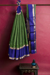 Green Kanjivaram Pure Silk Retapetai Double Border 1000 Butta Allover Saree