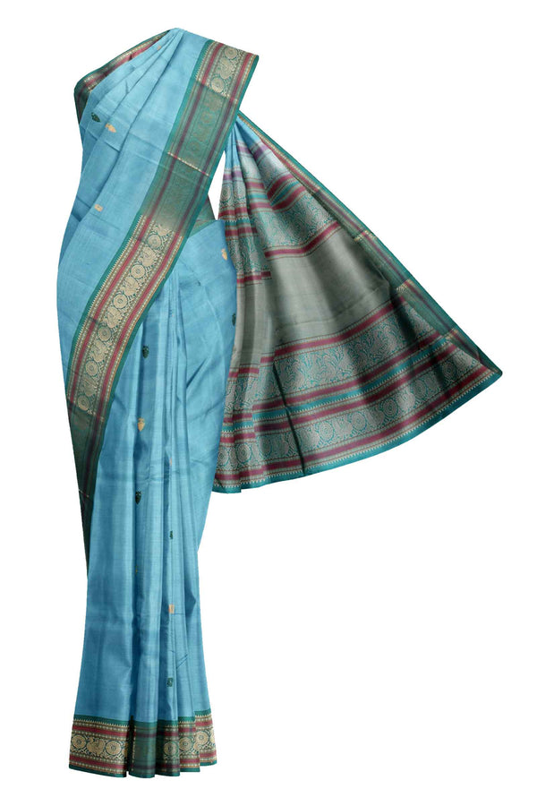Blue Kanjivaram Pure Silk Small Butta Mayil Chakram Border Saree