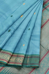 Blue Kanjivaram Pure Silk Small Butta Mayil Chakram Border Saree