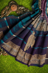 Light Violet Kanjivaram Pure Silk Contrast Rettai Pet Border Peacock Pallu Saree