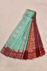 Green Semi Silk with Korvai Butta Contrast Border Saree