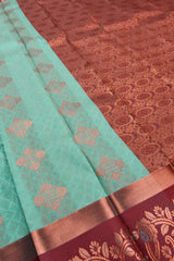 Green Semi Silk with Korvai Butta Contrast Border Saree