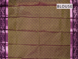 Greenish Brown Semi Silk with Korvai Butta Contrast Violet Border Saree