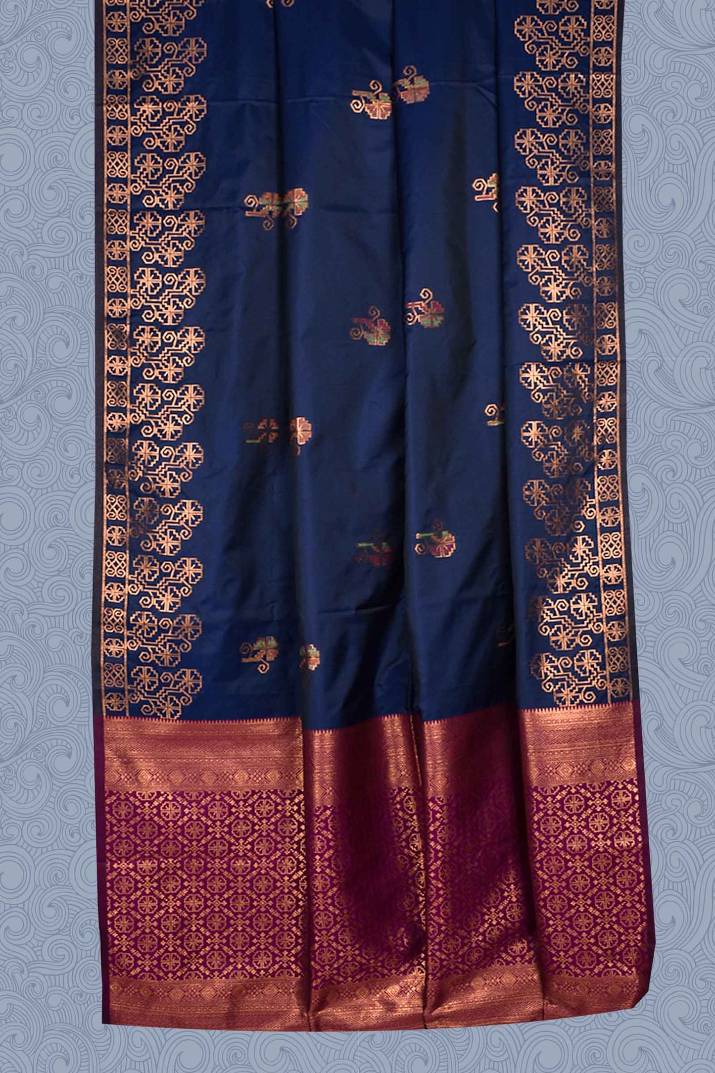 Navy Blue Semi Soft Silk Meenakari Butta Contrast Pallu Saree