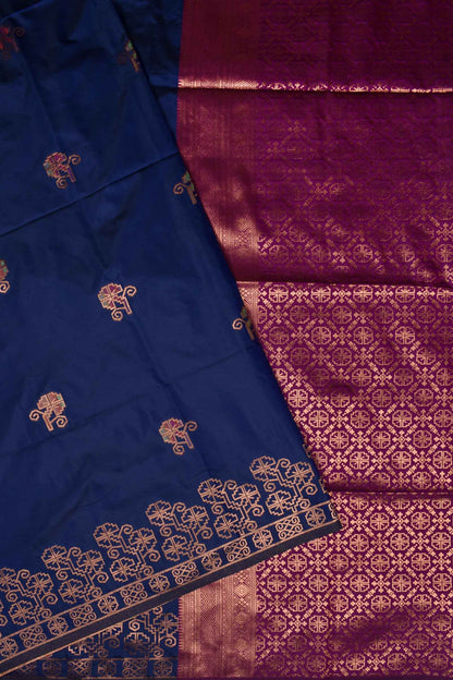 Navy Blue Semi Soft Silk Meenakari Butta Contrast Pallu Saree