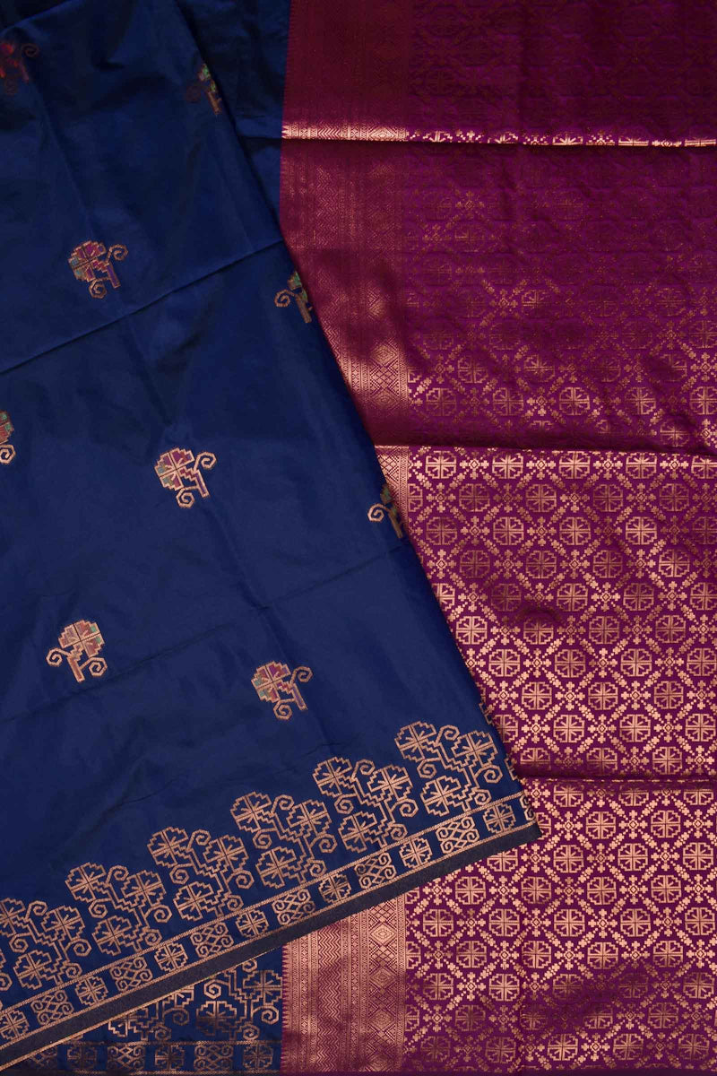 Navy Blue Semi Soft Silk Meenakari Butta Contrast Pallu Saree