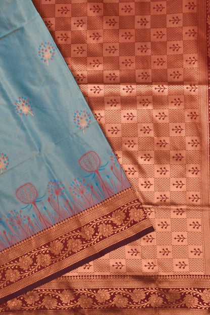 Blue Semi Soft Silk Fancy Dandelion Butta Contrast Pallu Saree