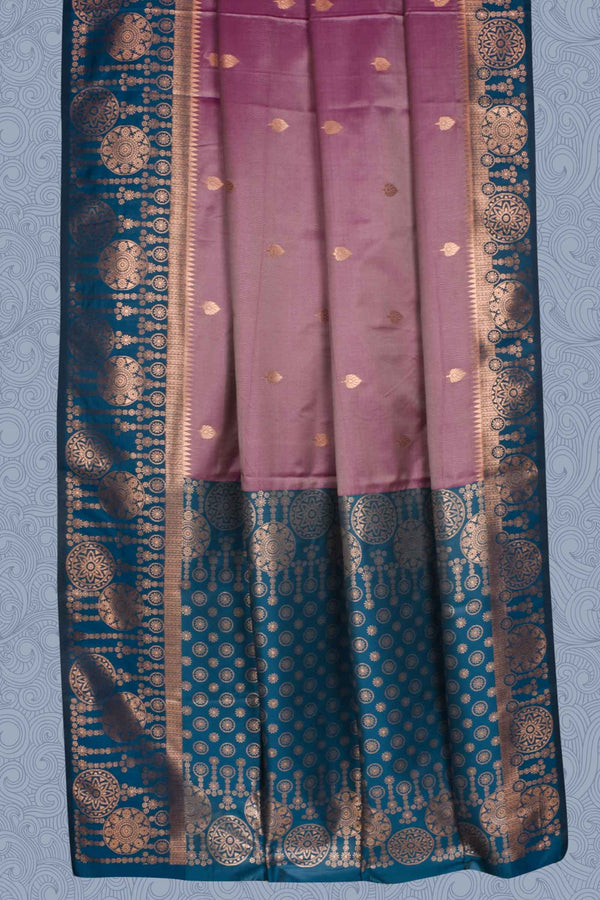 Violet Semi Soft Silk Small Leaf Butta Rangoli Border Contrast Pallu Saree