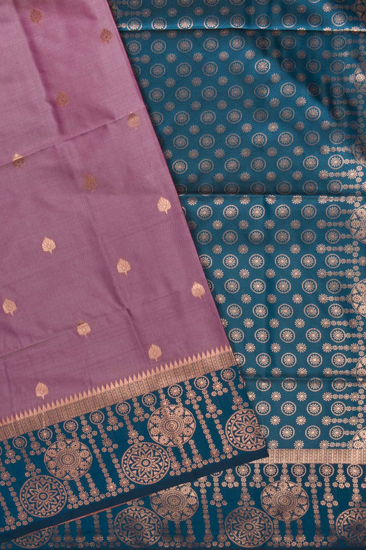 Violet Semi Soft Silk Small Leaf Butta Rangoli Border Contrast Pallu Saree