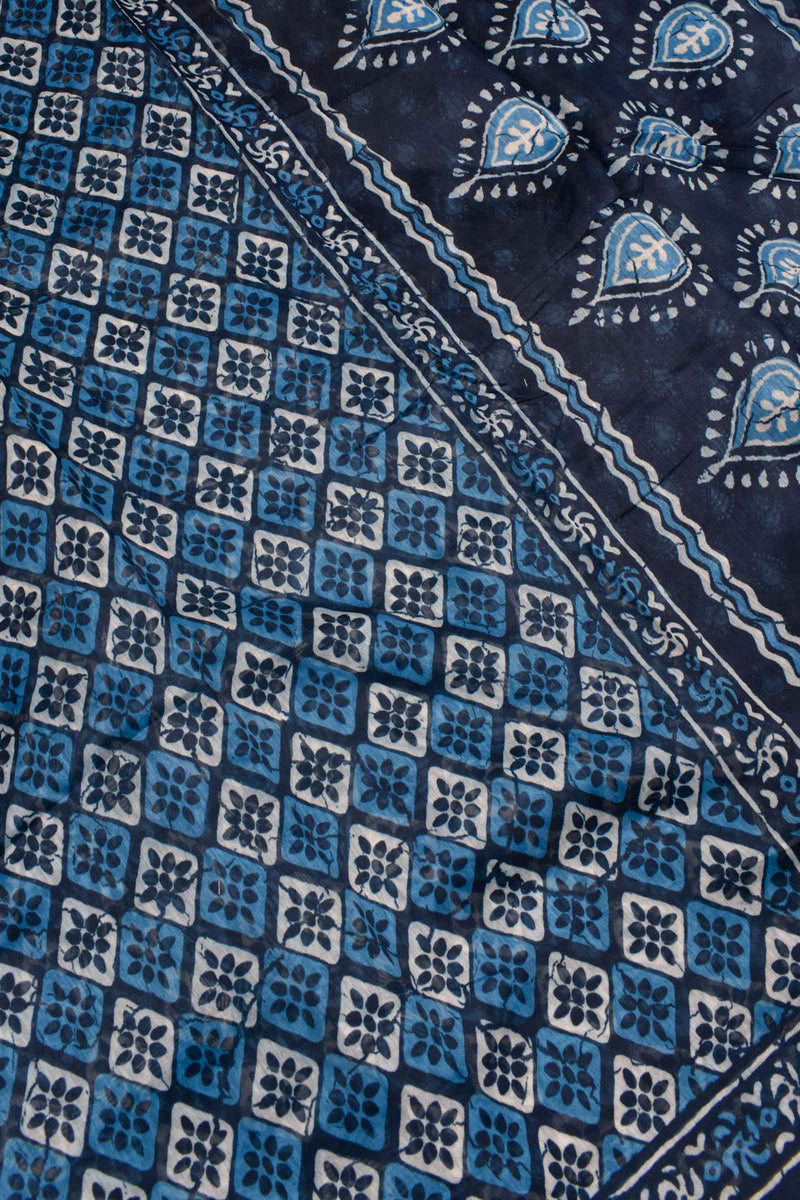 Indigo Blue Semi Chanderi Printed Mosaic Saree