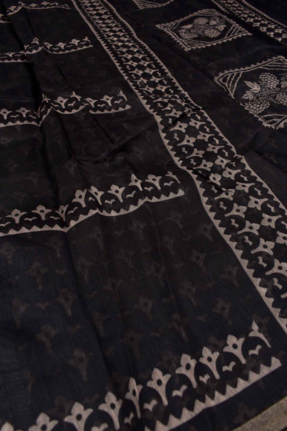 Black Semi Chanderi Fancy Printed Saree